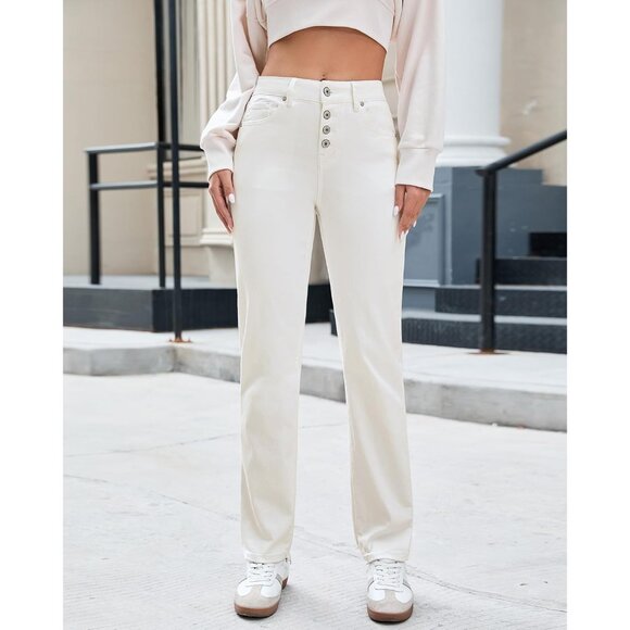 High Waisted Womens Jeans Stretchy Denim Straight Leg with Pockets for Casual - Picture 3 of 6